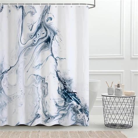 Ruelvth Blue Marble Shower Curtain Modern Ombre Blue And White Shower