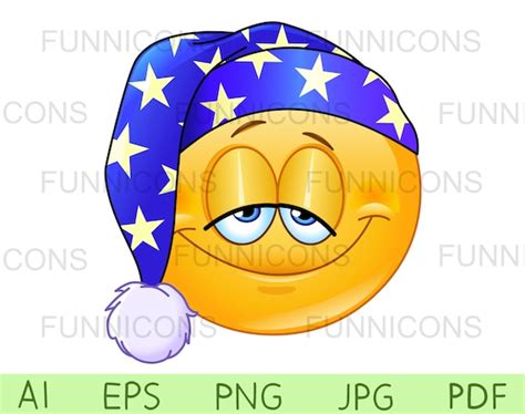 Clipart Cartoon of a Sleepy Emoji Wearing a Nightcap Good - Etsy