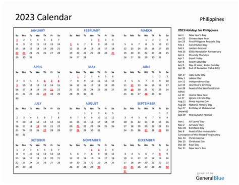 2023 Calendar With Holidays For Philippines