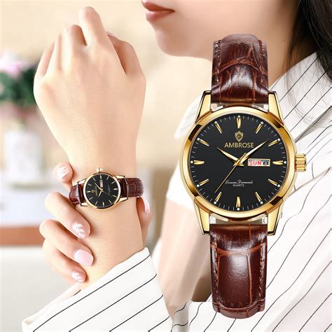 Jual Ambrose Jam Tangan Wanita Original Anti Tahan Air Kulit Branded Analog Women Watch 6898