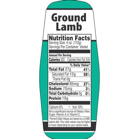 Ground Lamb Nutrition Facts Label 1 5 X 3 62 United Packaging