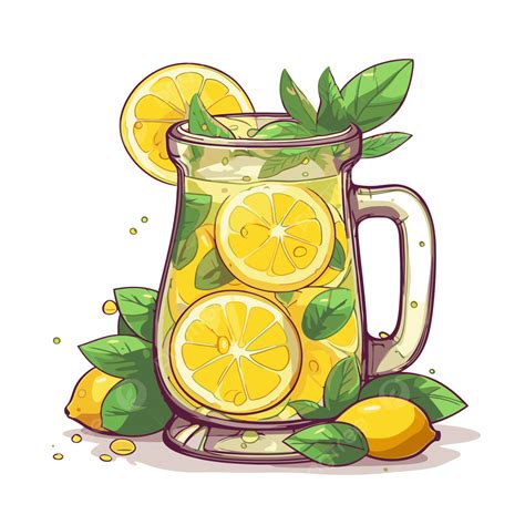 Glass Of Lemonade Vector Sticker Clipart Pitcher With Lemon Juice And