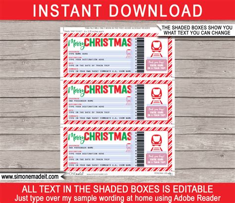 Christmas Train Ticket Gift Template Surprise Train Trip Reveal Idea