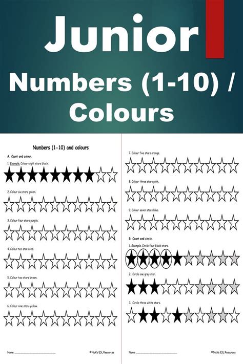 Junior Numbers And Colours Worksheet British English