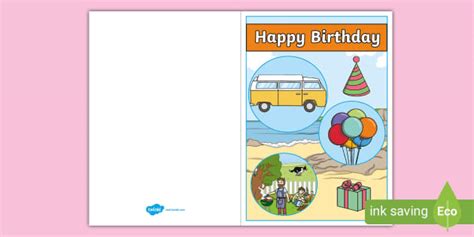 Free Campervan Birthday Card Profesor Hizo Twinkl