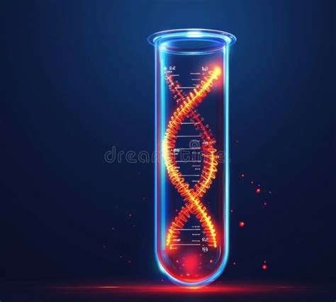 3d Molecule Helix Of Dna Inside A Lab Test Tube With Red Blood Stock