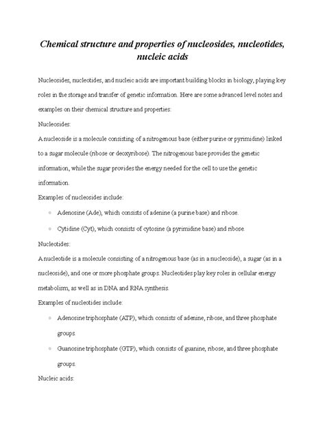 Notes On Chemical Structure And Properties Of Nucleosides Nucleotides