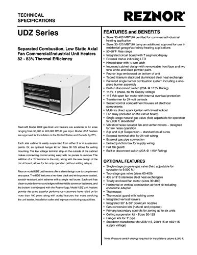 Reznor Udz Residential Power Vented Fan Series Gas Fired Unit