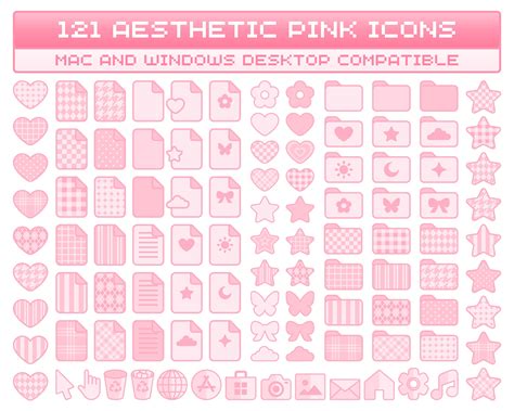 Pink Desktop Icons Set, 100 Aesthetic Icon Bundle, Custom Windows Mac Computer Laptop PC Folders ...