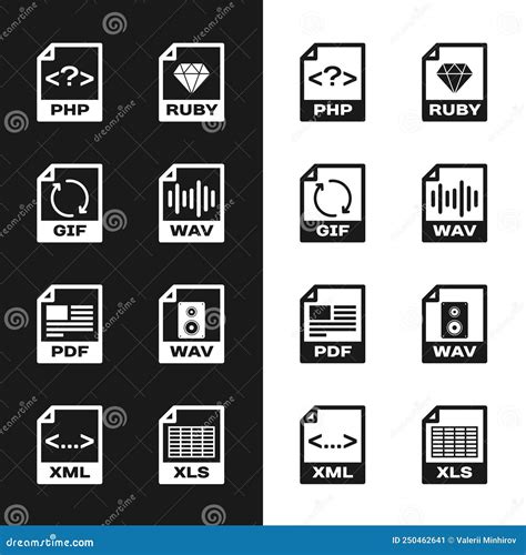 Set Wav File Document Php Ruby Pdf E Icono Vector Ilustración del