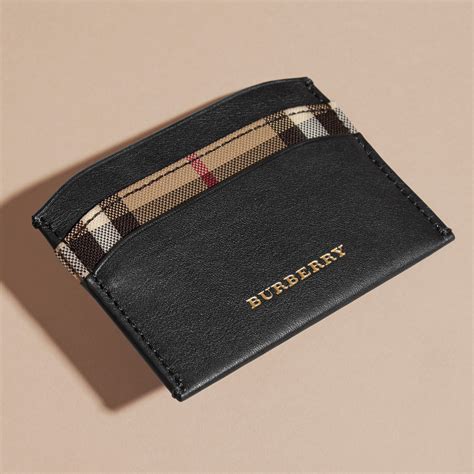 Check And Leather Card Case In Black Women Burberry United States