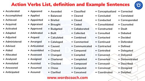 Action Verbs List Definition And Example Sentences Word Coach