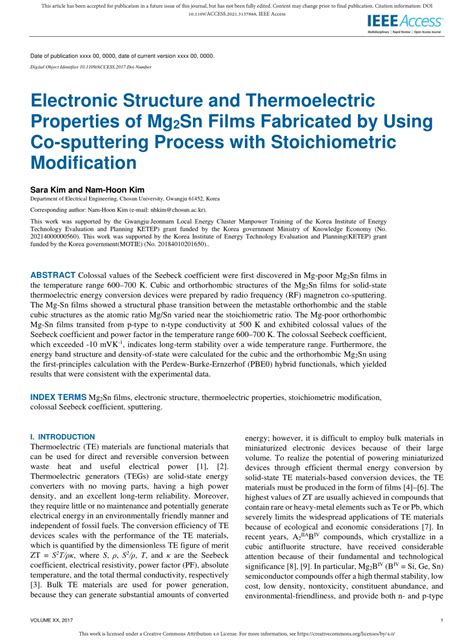 PDF Electronic Structure And Thermoelectric Properties Of Mg 2 Sn