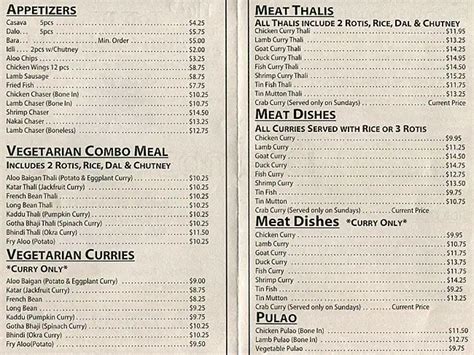 Menu at Top Town Fijian Cuisine restaurant, Surrey