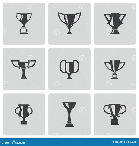 Vector Black Trophy Icons Set Stock Vector Illustration Of