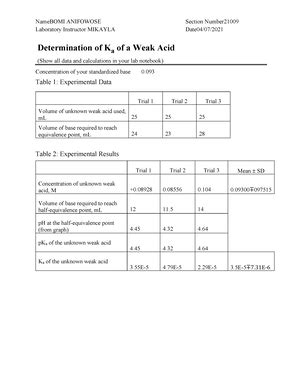 Chem 126 Lab 7 Determining Ka Lab 04 04 Determination Of The Ka Of