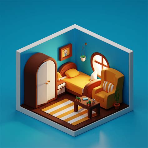 3d Isometric Cute Bedroom On Behance