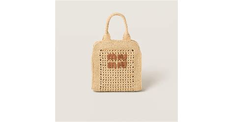 Miu Miu Raffia Effect Crochet Fabric Tote Bag In Metallic Lyst UK