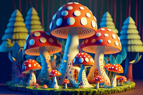 Sprookjesbos Met Gigantische Paddenstoelen Ai Illustratie Stock