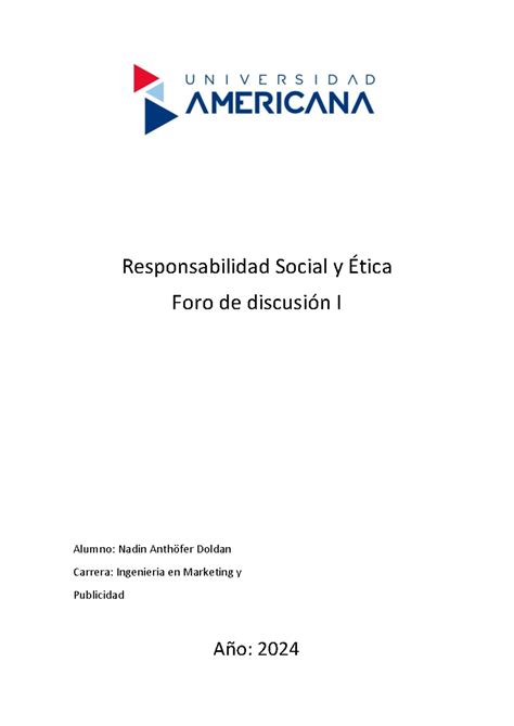 Foro 1 responsabilidad social y etica Responsabilidad Social y Ética