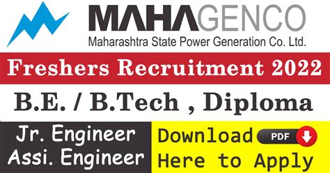 MAHAGENCO Recruitment 2022 For Junior Engineer Je Assistant