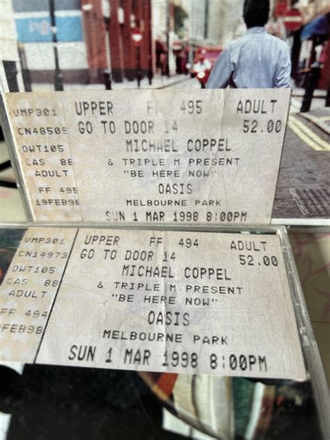 My Oasis tickets from 1998 : r/AustralianNostalgia
