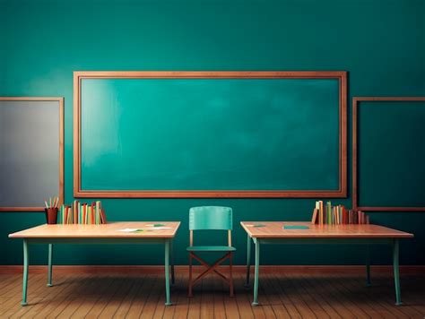 Premium Ai Image Green Chalkboard In Classroom With Desk And Chairs