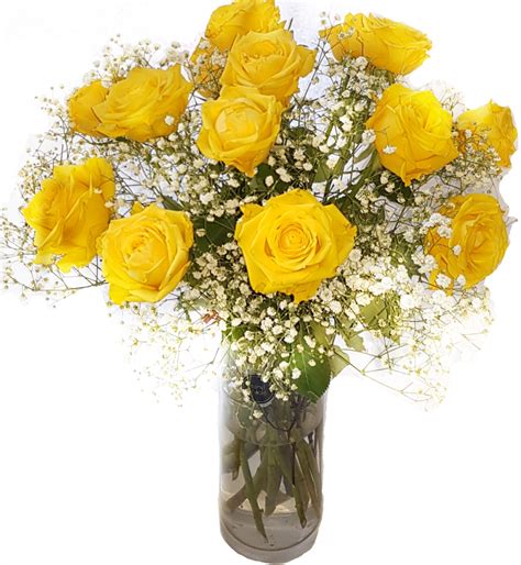 Yellow Roses & Gypso Vase Arrangement | flowerandballooncompany.com