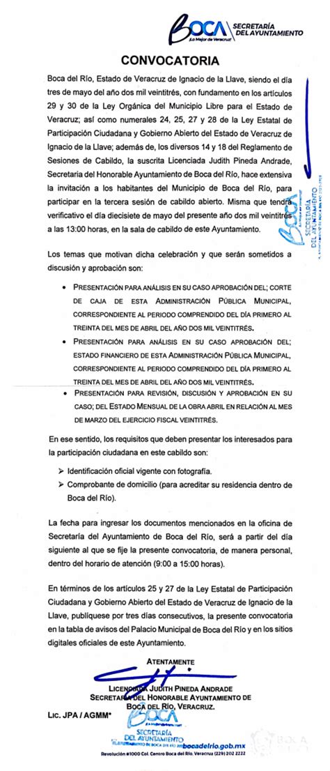 Convocatoria Sesi N De Cabildo Abierta H Ayuntamiento De Boca Del