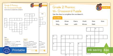 Grade 2 Phonics Th Crossword Puzzle Teacher Made