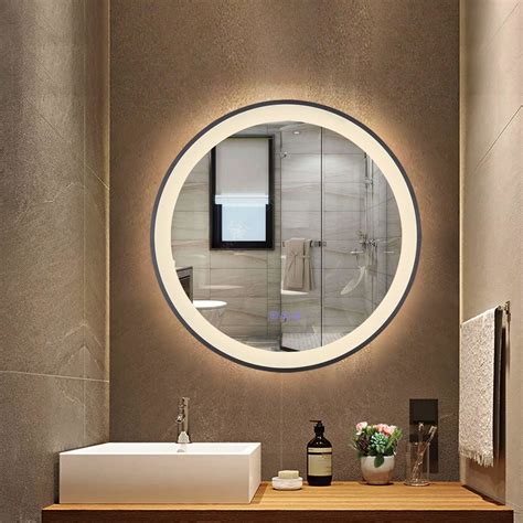 Led Bathroom Mirror With Light Round Black Frame Led Mirror For