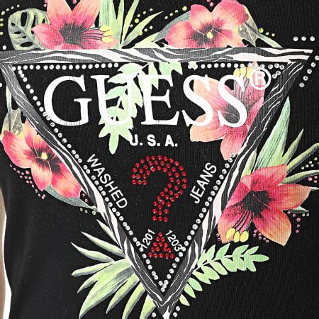 Guess Tee Shirt Femme A Strass W1GI0N J1311 Noir Floral