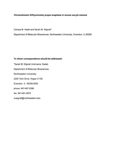 PDF Chromokinesin Kif4 Promotes Proper Anaphase In Mouse Oocyte Meiosis