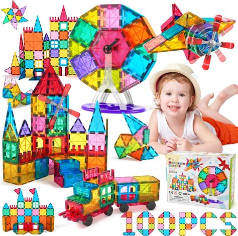 Jasonwell 100pcs Magnetic Tiles Building Blocks Set For