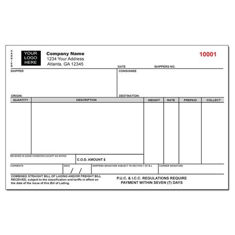 Bill Of Lading Forms Printing Customizable Simplify Your Shipping