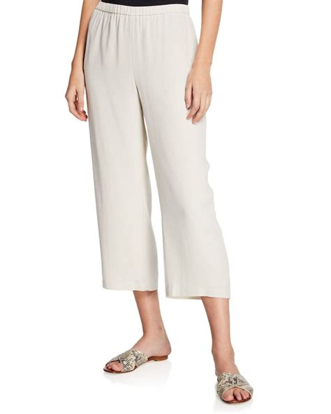 Eileen Fisher Cropped Silk Georgette Straight Leg Pants Straight Leg