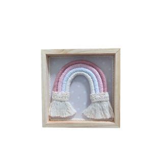 Quadro X Moldura Pinus Arco Iris Macrame Fundo Poa Nude Boho Quarto