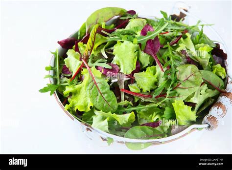 Mixed Salad Leaves Healthy Food Background Image With Copy Space