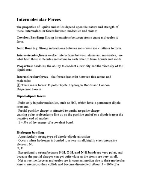 General Chemistry II Notes Intermolecular Forces The Properties Of