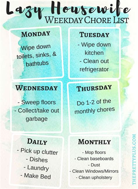 Top 5 Lazy Housewife Hacks And Weekday Chore Chart The Pretty Plus