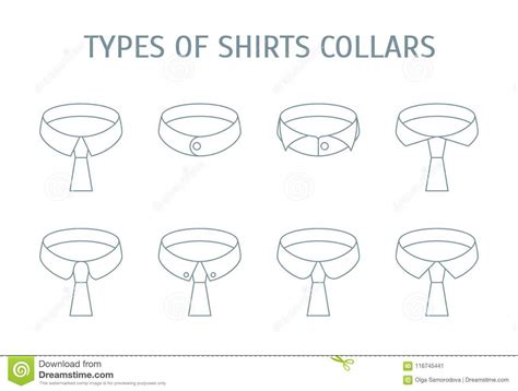 Shirt Collars Jacket Types Flat Line Icons Set Formal Clothing Vector