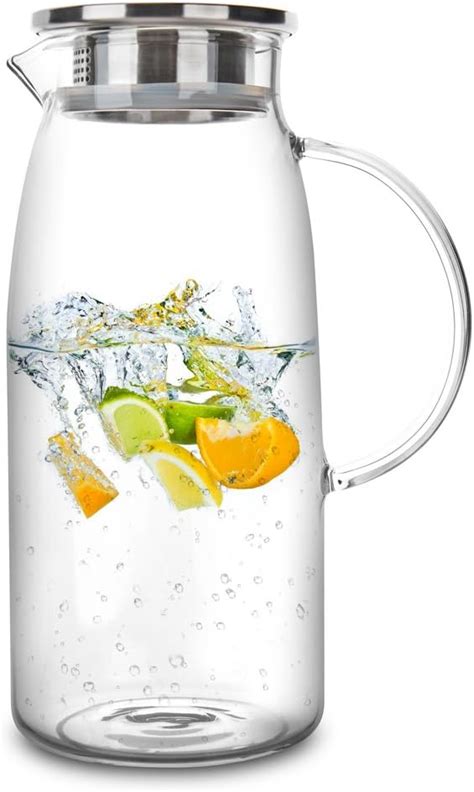 60 Ounces Glass Pitcher With Lid Hot Cold Water Jug Juice And Iced