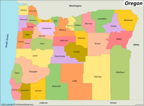 Oregon County Map - List of counties in Oregon - Ontheworldmap.com