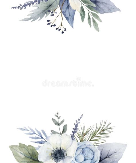 A Watercolor Vector Winter Bouquet With Dusty Blue Flowers And Branches