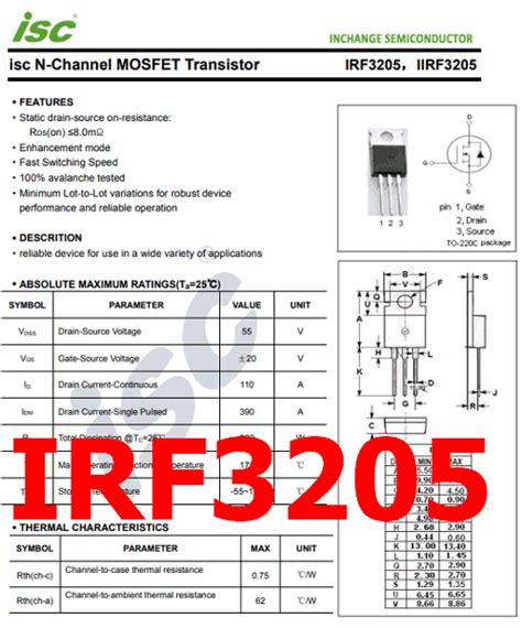 IRF3205 PDF 55V 110A N Channel MOSFET Transistor