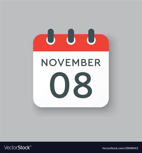 Calendar Icon Day 8 November Template Icon Day Vector Image