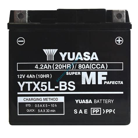 YUASA YTX5L BS MF AGM 4 2Ah 80A 12V P CP K5 ETX5L