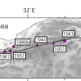 Epicentres of major earthquakes (M w > 6.5) along the North Anatolian ...