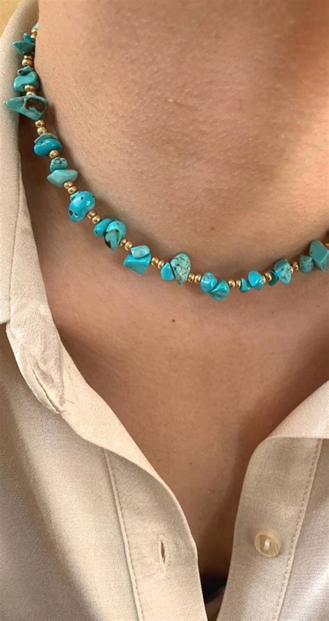 Turquoise Choker Necklace Layered Beaded Choker Boho Bead Choker T For Her Etsy