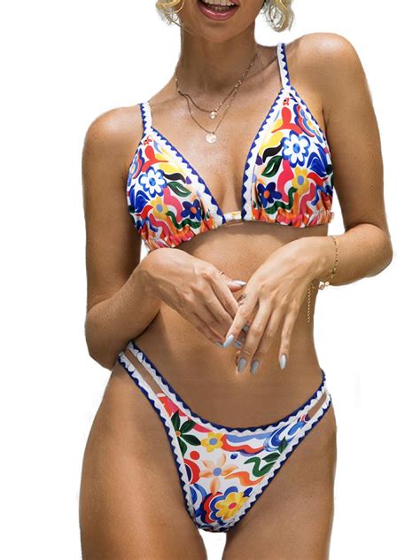 Bikinx Womens Swimsuits Sexy Thong Micro Bikini Ditsy Floral Two Piece Sets Bathing Suit Color